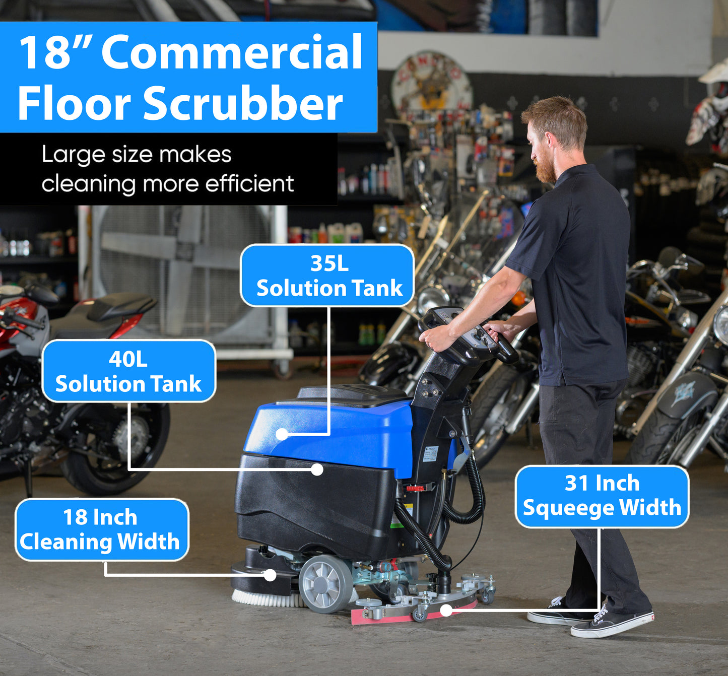 Prolux C460S 18" Cordless Commercial Walk Behind Floor Cleaner, Scrubber & Buffer