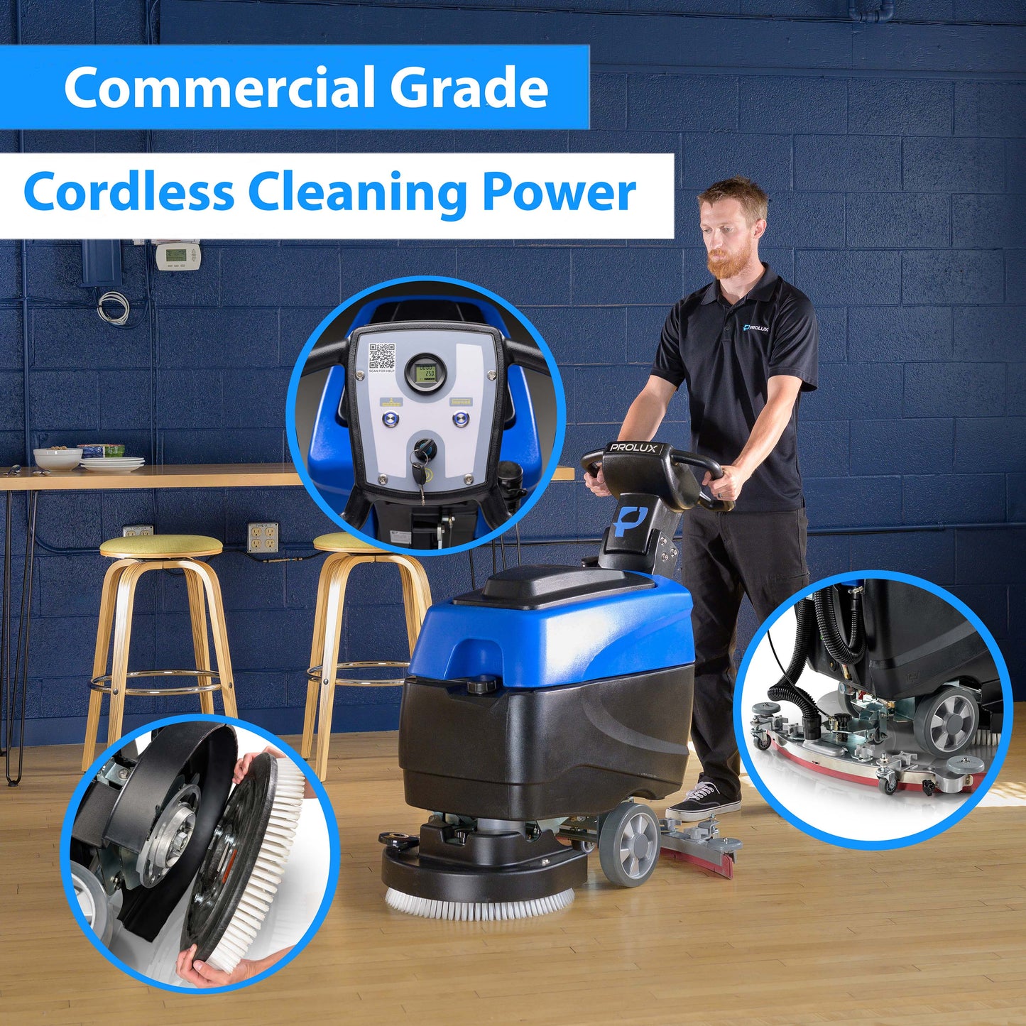 Prolux C460S 18" Cordless Commercial Walk Behind Floor Cleaner, Scrubber & Buffer