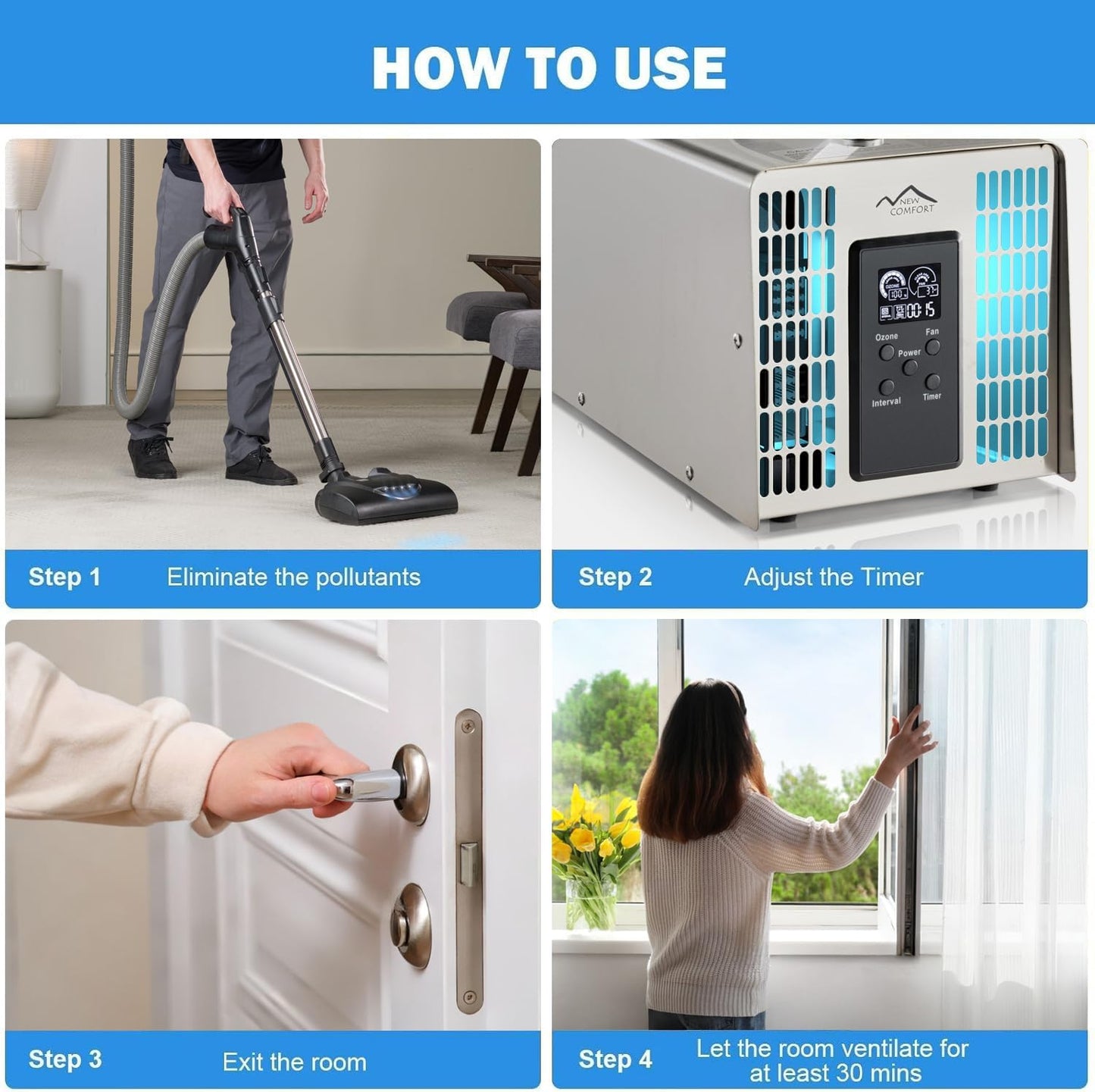 New Comfort PLCOZ12K Stainless Steel 9,000 to 14,000 mg/hr Commercial Ozone Generator and Air Purifier