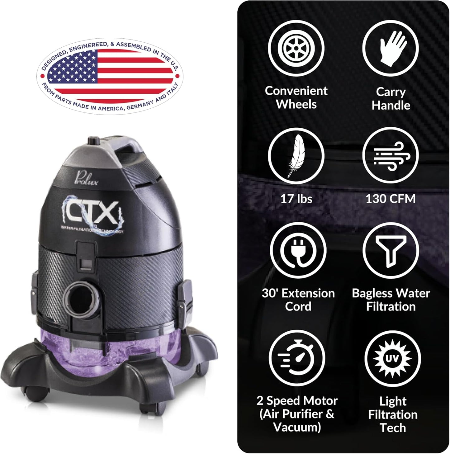 Prolux PLCCTX PRO Water Filtration Bagless Canister Vacuum Cleaner