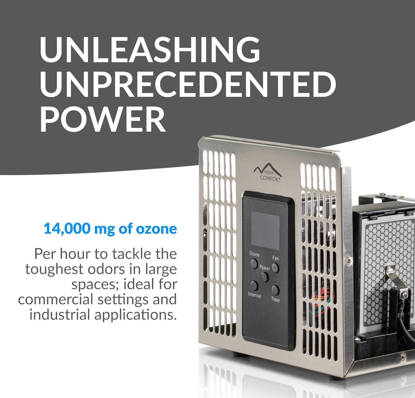 New Comfort PLCOZ12K Stainless Steel 9,000 to 14,000 mg/hr Commercial Ozone Generator and Air Purifier