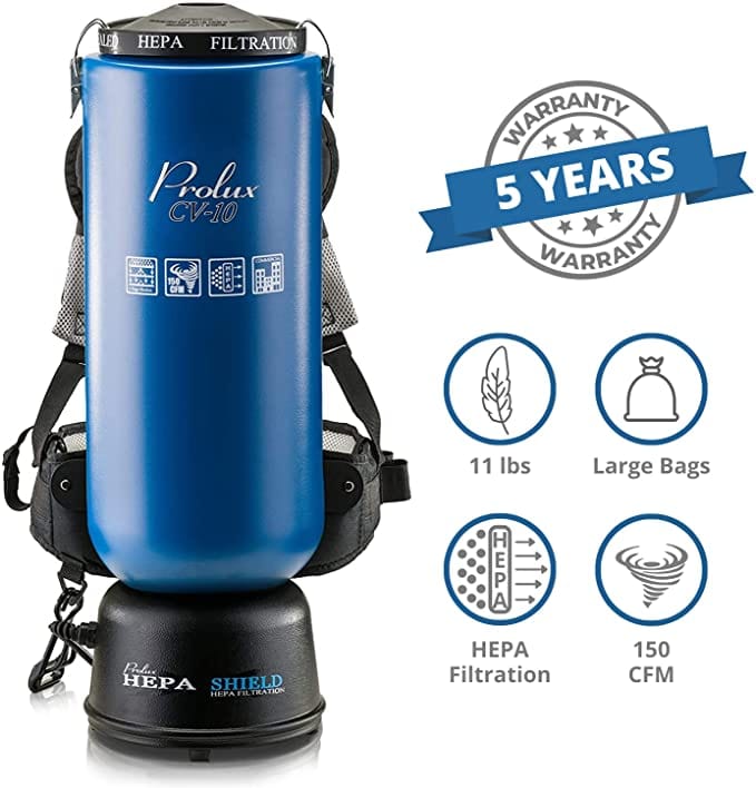 Prolux PLC10BL 10qt Commercial Backpack Vacuum with 5 year warranty