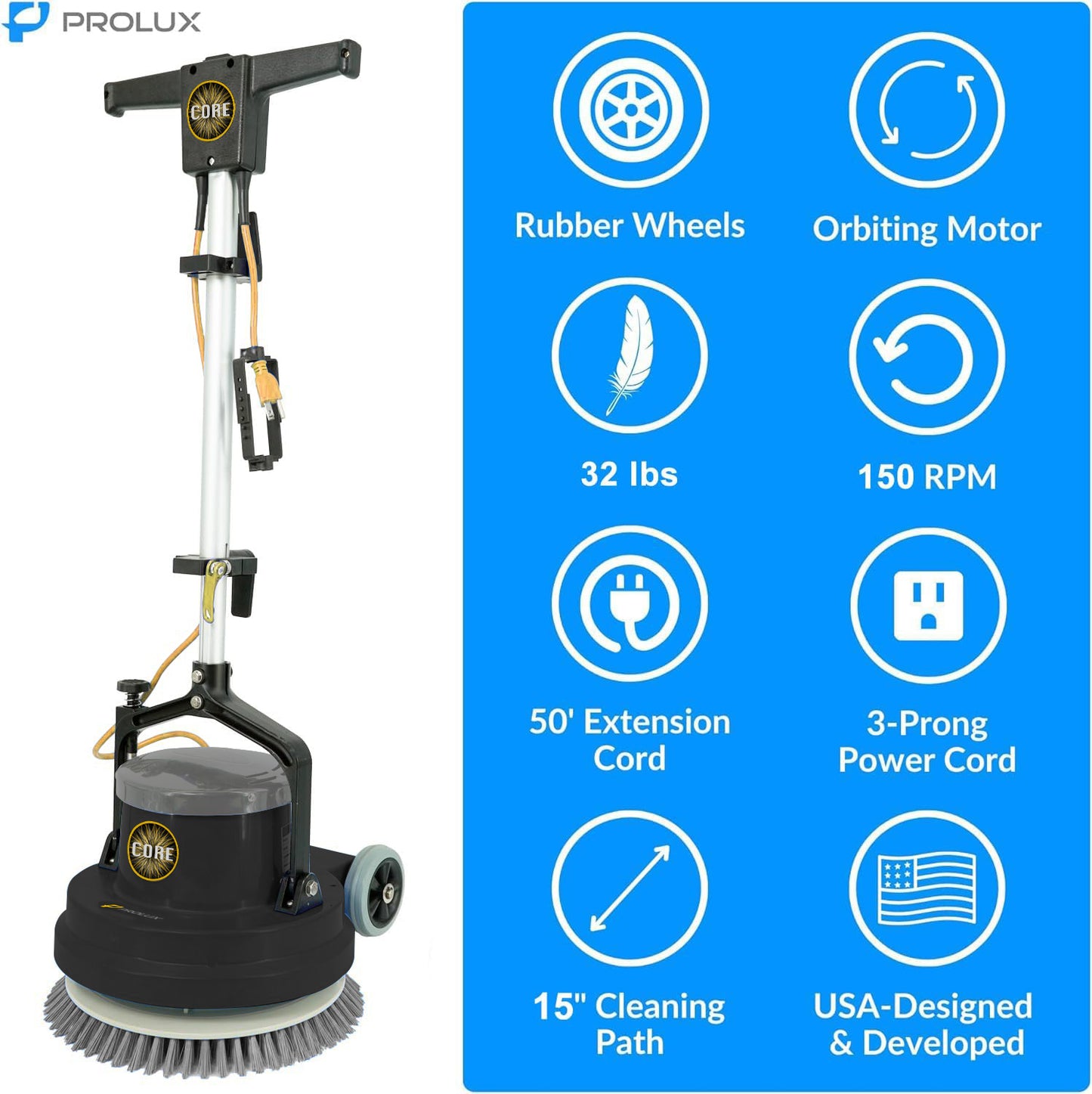 Prolux PLC15 15" Heavy Duty Single Pad Commercial Polisher Floor Buffer Machine Scrubber