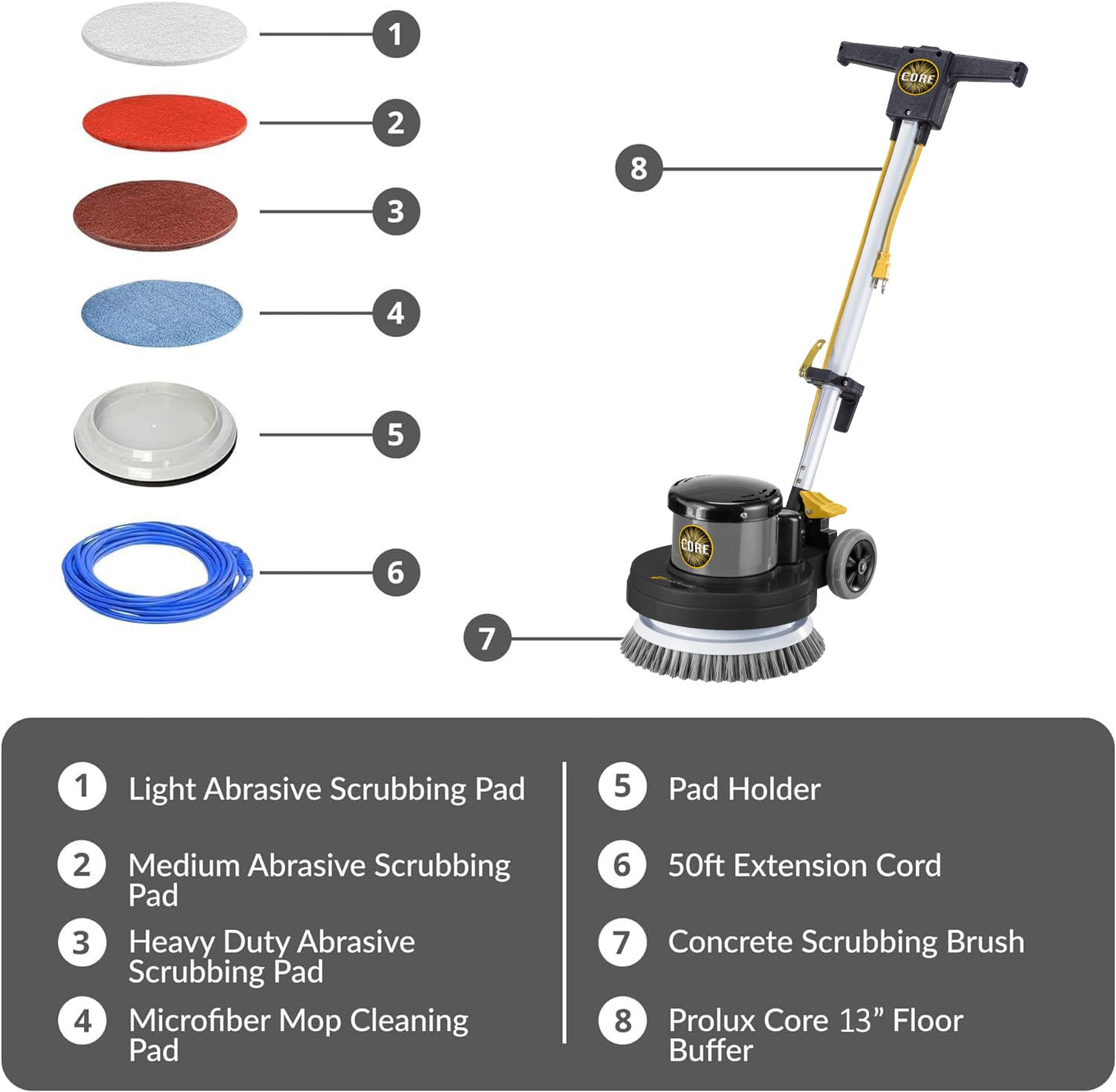 Prolux PLC13L 13" Heavy Duty Commercial Polisher Floor Buffer Machine Scrubber and 5 Pads
