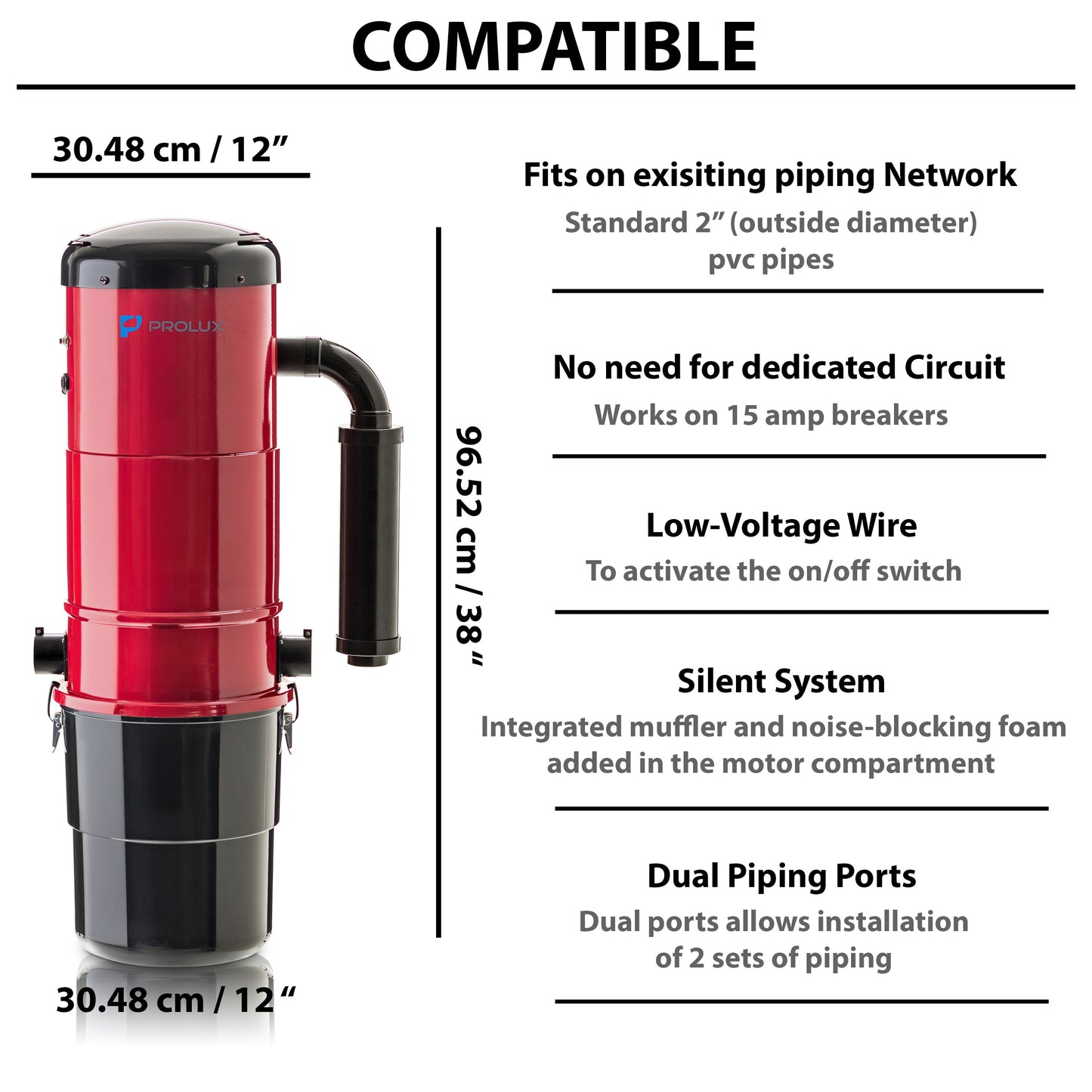 Prolux PLCCV12K Central Vacuum Power Unit with most powerful 2 speed motor and 10 Year Warranty!