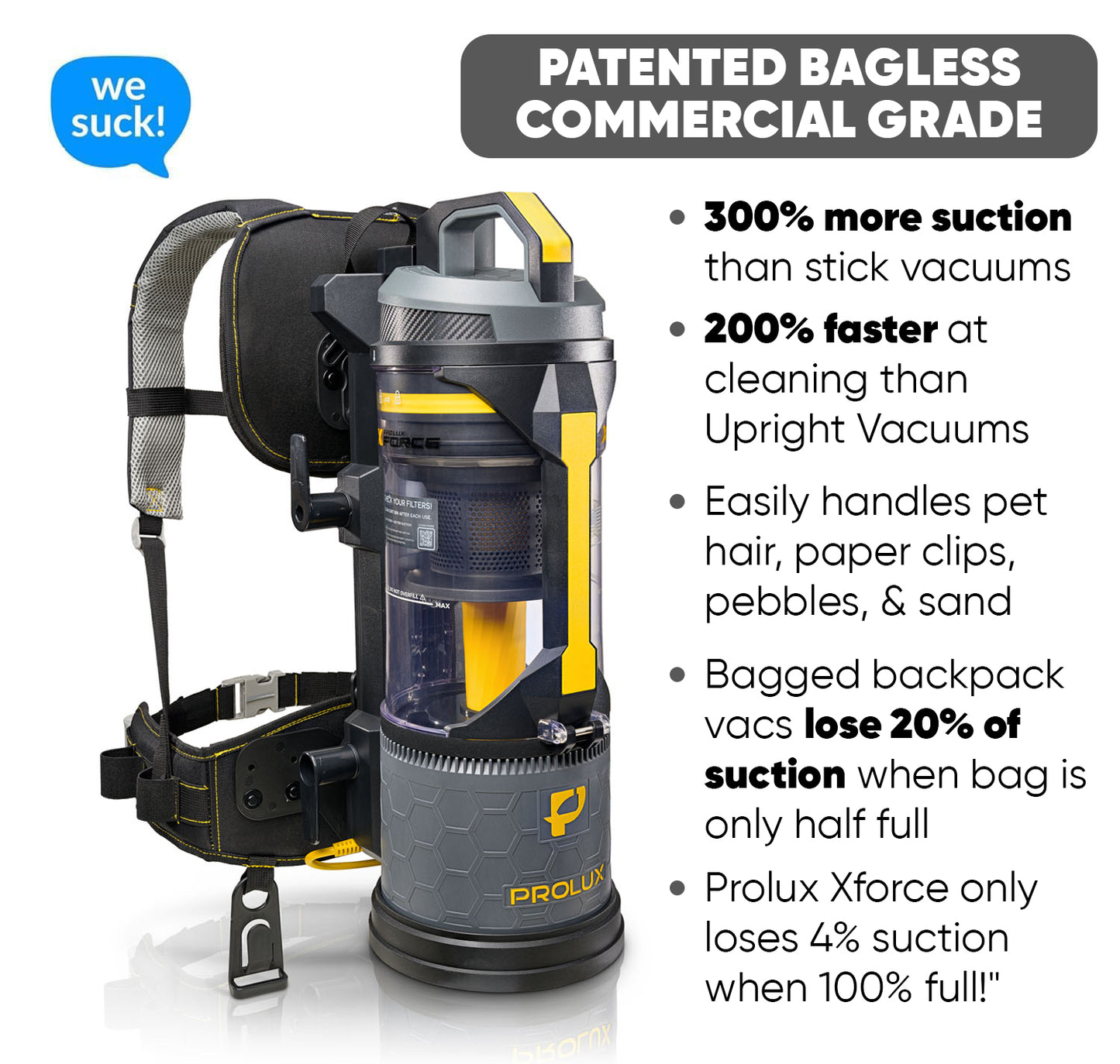 Prolux XForce Pro Lightweight Bagless Backpack Vacuum for Professional Cleaners and Businesses