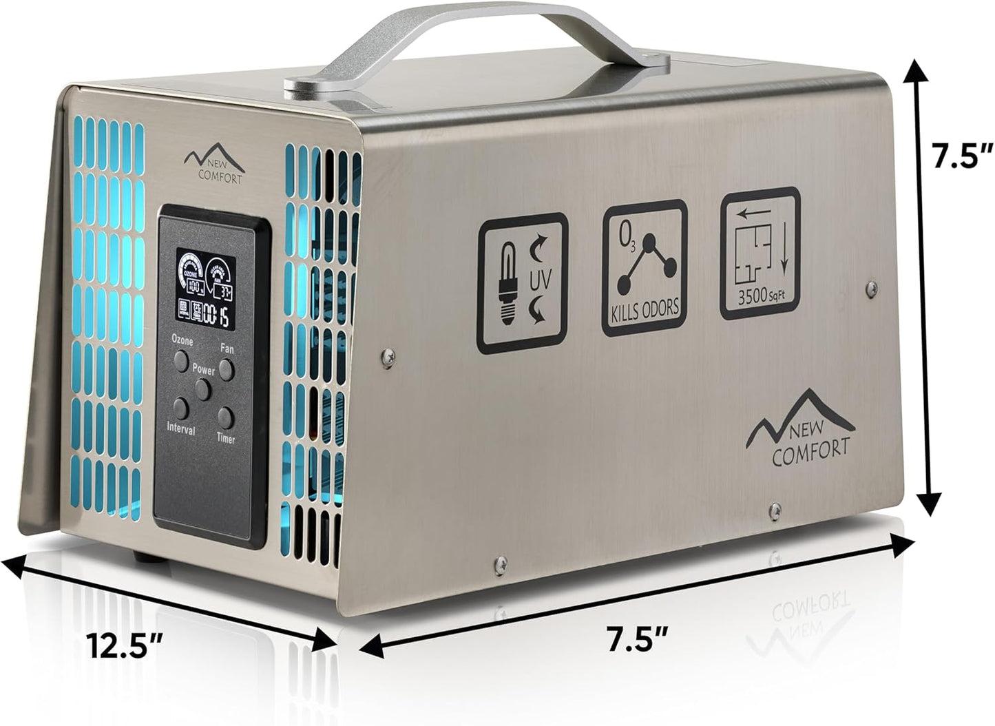 New Comfort PLCOZ12K Stainless Steel 9,000 to 14,000 mg/hr Commercial Ozone Generator and Air Purifier