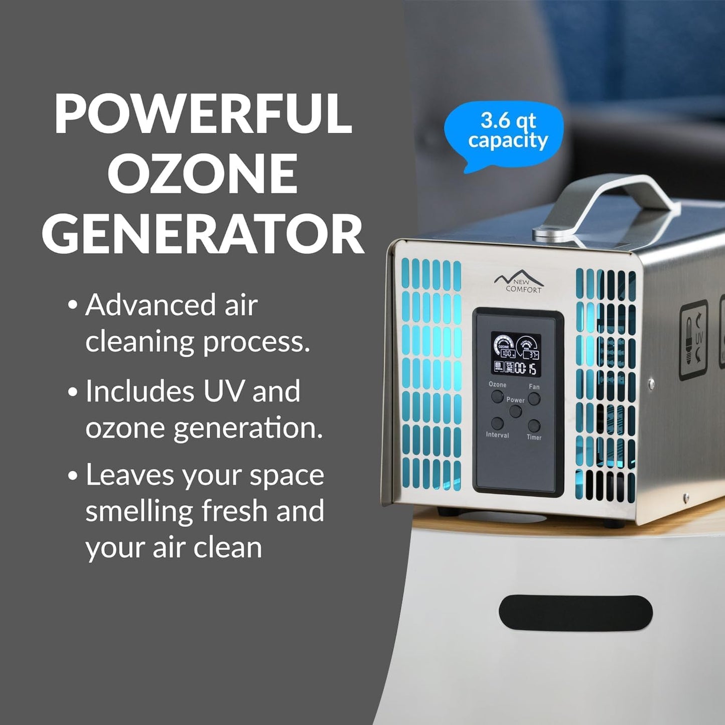 New Comfort PLCOZ12K Stainless Steel 9,000 to 14,000 mg/hr Commercial Ozone Generator and Air Purifier