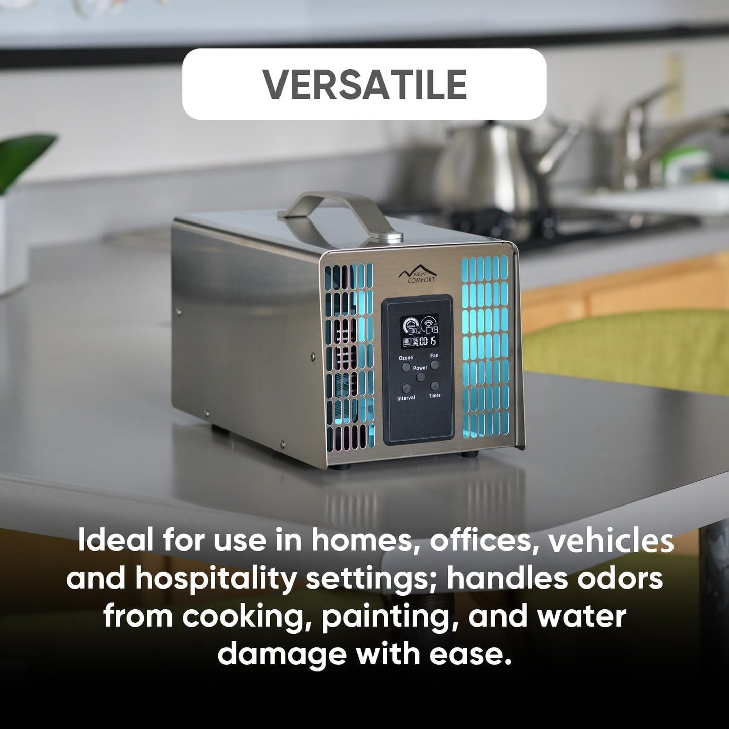 New Comfort PLCOZ12K Stainless Steel 9,000 to 14,000 mg/hr Commercial Ozone Generator and Air Purifier