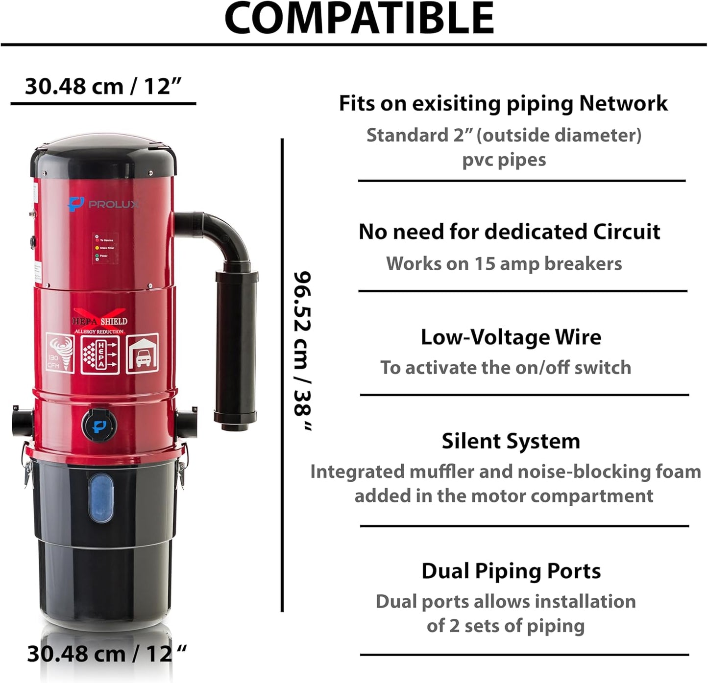 Prolux PLCCV12K Central Vacuum Power Unit with most powerful 2 speed motor and 25 Year Warranty!